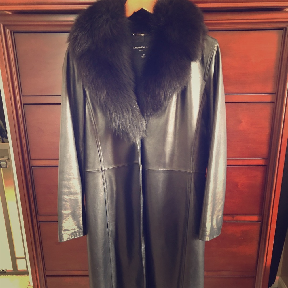 Andrew Marc Leather Jacket With Fox Fur